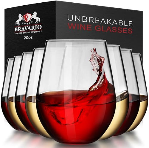 Bravario Bicchieri da vino infrangibili in plastica senza stelo, infrangibili, 100% Tritan, lavabili in lavastoviglie, senza BPA, fantastici per esterni, 590 ml, set da 8, trasparenti (B089QY736L)