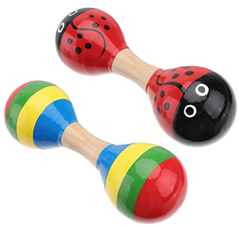 Tomaibaby Maracas Holz Rumba Doppelkopf Rassel Shakers Holzschellen mit Sand Schlaghammer Musikinstrumente Spielzeug für Kinder Party Spiele Geschenk 2 Stück ( Zufällige Farbe )