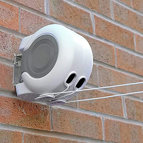 Retractable Clothes Line - Adjustable Dual Reel Washing Lines, Wall-Mounted Portable Easy Installation Washing Lines, Clothes Dryer in Bathroom, Laundry, Patio, Balcony Indoor, Outdoor (2 x 15m)