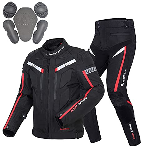 7HAHA3 Ensemble Veste et Pantalon de Moto pour Homme Moto Biker Vestes Imperméables Coupe-Vent Équipement de Protection Complet du Corps Été Hiver,Black,M(168cm57kg)