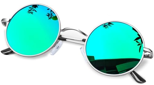 KANASTAL Polarizadas Alta Protección Gafas de Sol Redondas Retro UV400 | Montura de Metal con Bisagras de Resorte, Ideales para Conducir, Viajar, Festivales, Fiestas y Ocio Exterior