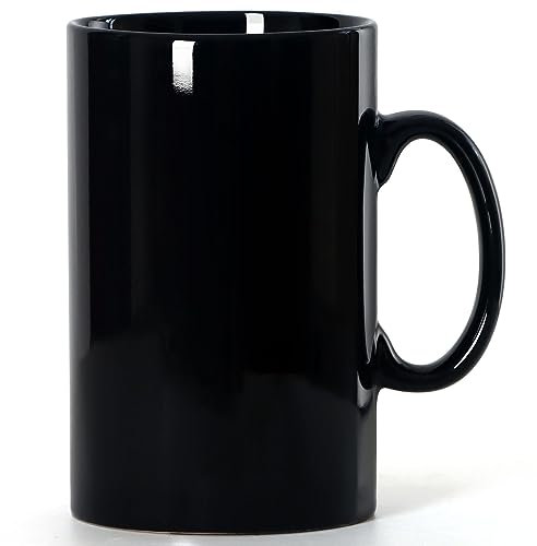 Smilatte Tazza da caffè extra large in ceramica, M018, con manico in porcellana, per ufficio e casa, colore nero