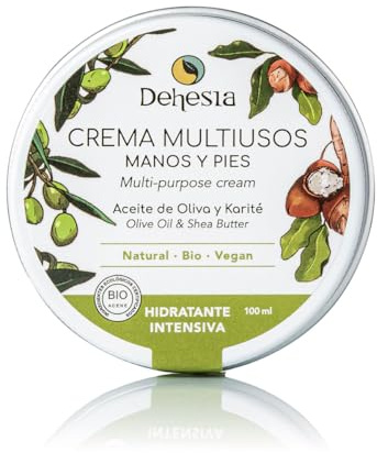 Crema de manos y pies natural, 100% vegana y ecológica | Sin parafinas ni parabenos, sólo ingredientes naturales | Con aceite de oliva, karité y aloe vera | Trata sequedad, grietas y picores