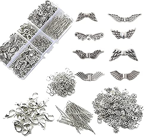 DAHI Engelsflügel Basteln Set Flügel Spacer Perlen Flügel Perlen Metall Perlenkappen Perlenengel zum Basteln Zubehör mit Karabiner Verschluss