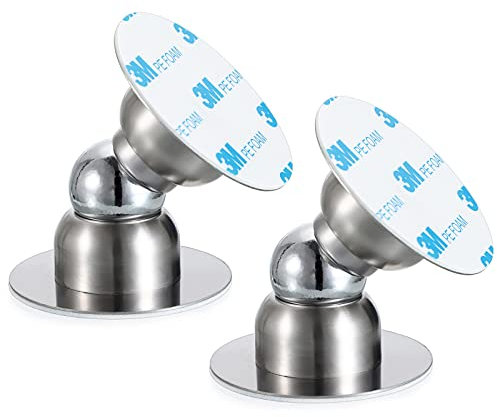 IGNPION Set di 2 mini fermaporta magnetici, montaggio adesivo, senza trapano, in acciaio inox, colore argento