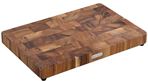 Zassenhaus Hackblock aus nachhaltigem Akazienholz-Stirnholz in der Farbe Dunkelbraun, Maße: 45cm x 30cm x 4,5cm, 055481, Dunkel