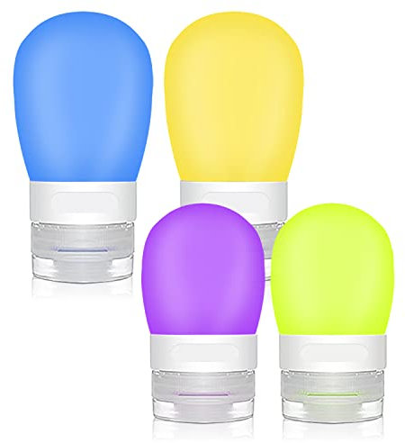 AICMEI 4-Pack Squeeze Salad Dressing Bottles, Leak Proof Food Storage Sauce Bottles, Portable Small Salad Dressing Containers, Food-grade Silicone - 4 Colors (1.3oz & 2oz)