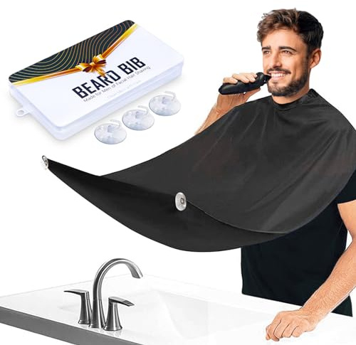 Leaflai Cape de Rasage, Tablier A Barbe Homme étanche avec 3 Ventouses Adhésives, pour le Rasage, Cadeaux pour Hommes, Noir