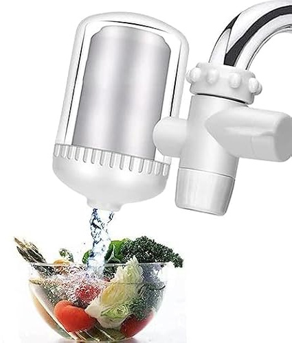 Faucet Water Filter with Washable Filter Purifier, Sink Water Filter, Tap Water Filter for Kitchen and Shower, Reduces Chlorine and Bad Taste - Fits Standard Taps