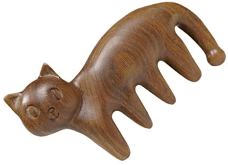 Cat Shaped Sandalwood Wide Tooth Scalp Massager Comb