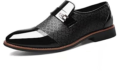 Mens Loafers Fashion Lace-ups Breathable Cut Out Slippers Patent Leather Brogues Business Wedding Dress Shoes Black
