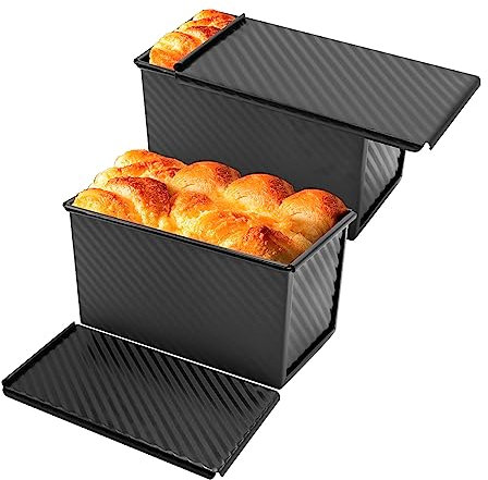 Lot de 2 moules à pain avec couvercle, moules à pain antiadhésifs de 0,5 kg, moules à pain en acier au carbone durable pour pâtisserie, gâteaux faits maison, pain et pain de viande (noir)