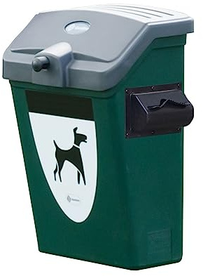 Glasdon Poubelle de propreté canine Terrier 25™ conçue munie de pictogramme – Poubelle pour crottes de chien de 25 L (Vert foncé & Distributeur de sachets intégré)