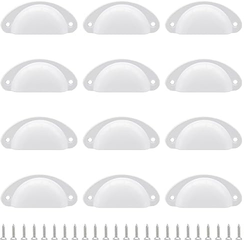 Hocansen 12 Stück Schubladengriffe Muschelgriffe Vintage 8cm Möbelgriffe Schubladenknöpfe Muldengriffe Griffe Möbel mit Schrauben Metall Ziehgriffe für Schrank (BK-LS/White)