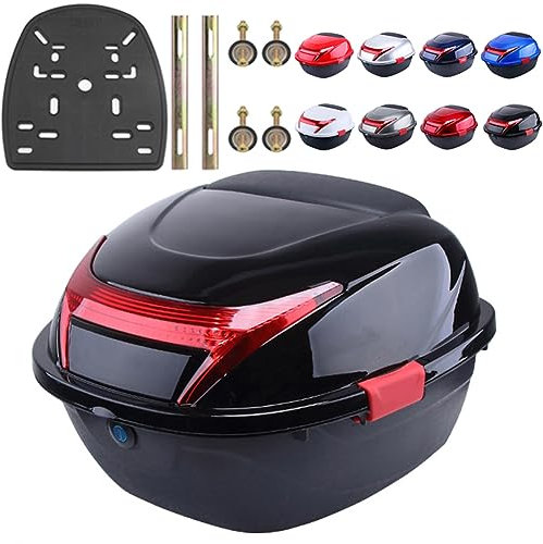 NUACOS Topcase für Roller Heckbox Universelle Motorrad Top Case Hinterhelm Aufbewahrungskoffer 28L AbschließBar Motorradkoffer mit RüCkenlehne und Platte für Moped Mofa,Schwarz,41.5 * 37 * 27.5cm