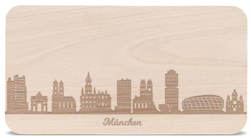 GRAVURZEILE Frühstücksbrettchen mit Gravur - Skyline München - Holz Schneidebrett Vesperbrett Brotzeitbrett - Geschenk für Stadtverliebte - Ideal auch als Souvenir