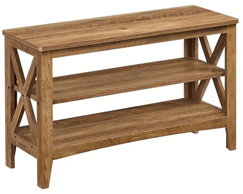 VASAGLE Schuhbank, Sitzbank mit Schuhregal, Flurbank, 2 Schuhablagen, 30 x 80 x 48 cm, hält bis zu 136 kg, Landhausstil, für Wohnzimmer, Schlafzimmer, honigbraun LSB053K41