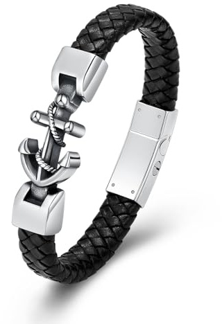 QGJNSGC Anker Einäscherung Armband für Asche Edelstahl Urn Denkmal Schmuck Geflochtenes Leder Armband Armband Glaube Religiöse christliche Erinnerung für Männer Frauen