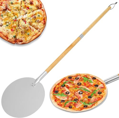EA Pizza Turning Peel Detachable Turning Pizza Spatula with Wood Handle Heavy-Duty Aluminum Pizza Turning Peel Pizza Peel Turner for Pizza Oven Homemade Pizza Bread Bakers 126.5x30.5 cm yupogongfu