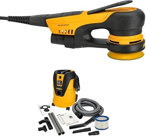 Mirka DEROS II 325 Exzenter-Schleifer Schleifmaschine mit Absaugung für Ø 77mm Schleifpapier / 2,5mm Hub Exzenterschleifmaschine + Mirka Industriestaubsauger Nass- und Trockensauger 25 Liter