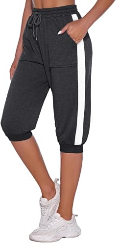 Nieery Dam Träningsbyxor Långa 3/4 Sommarbyxor Lös Dragsko Sportbyxor Kvinnor Casual Fitness Yoga Sportbyxor S-XXL, Mörkgrå, XL