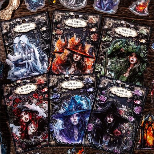 Scrapbook Zubehör Stickers Set 120Pcs, Vintage Gotische Hexe Sticker Scrapbooking Zubehör PET Aufkleber für Bullet Journal,Scrapbooking,Journal Calendar?Notebook Album,Photo Album