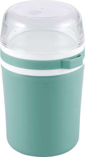 ZWILLING Lunchtime Müslibecher to go, auslaufsicherer Joghurtbecher/Reisebecher mit praktischer Unterteilung & Löffelhalter, 500+200 ml, grün