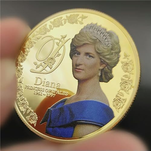 QYZXTH Cinco Libras 999 Oro Plata Moneda Chapada Diana Princesa de Gales Monedas Coleccionables Monedas de Diana Spencer-Oro