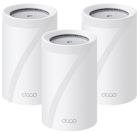 TP-Link WiFi 7 Deco BE65 Pro Router Mesh WiFi,BE9300Mbps Tri-Band, Canali 320 MHz, 2 Porte 5Gbps, Porta 2,5 Gbps, Alexa, HomeShield, MLO, Funziona con Qualsiasi ISP e Modem, 4 Antenne Interne, 3 Pezzi