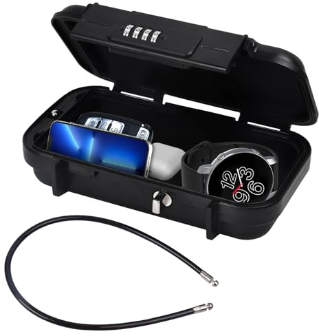 Focenat Tragbarer Tresor, Sicherheitsbox, Mini Tresor mit Zahlenschloss, Abnehmbarem Drahtseil, Wasserdicht, Anti-Diebstahl, Sicherheitssafe für Hause, Hotel, Büro, Reisen, Strand, Camping
