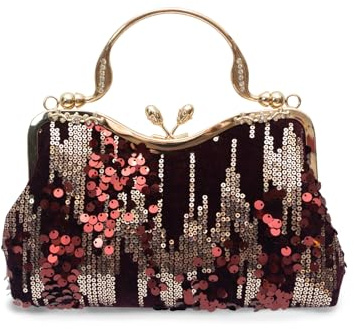 CORIOS Vintage 1920s Pailletten Abendtasche Damen Samt Clutch Tasche Elegante Diamant Schultertasche Hochzeit Brautbörse Handtasche Glänzend Strass Portemonnaie Tasche Kette Umhängetasche Weinrot