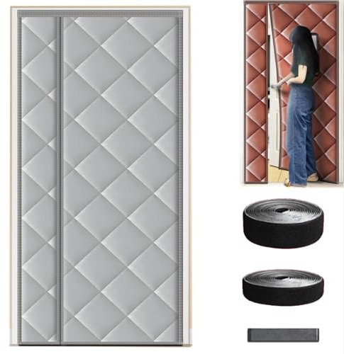 Winter Verdickung Schalldichter Türvorhang,Thermovorhang Haustür,Wärmeschutzvorhang,Wärmeschutzvorhang Baumwollvorhang Winddichte Schallschutzisolierung Wasserdichter ,Grau,130*220cm/51*86.5in