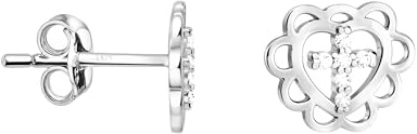 SOFIA MILANI - Damörhängen i 925 Silver - med Zirkoniastenar - Stiftörhänge med Hjärta Blomma Kors - E2928