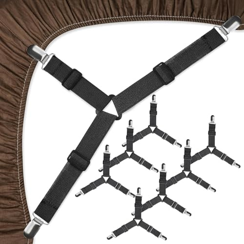 8 Stück Bettlakenspanner,Dreieckige Bettlaken Spanner, Verstellbare Bettbefestigungen, Lakenspanner mit Metallclips, Matratzenspanner für Bettlaken, Matratze, Sofa, Bügelbrett,bed sheets (Schwarz(B))