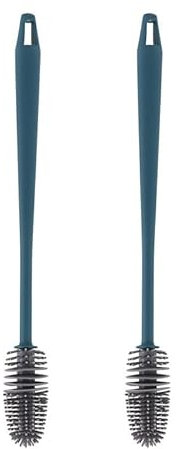 Spazzola per bottiglie in silicone con manico lungo, spazzola per la pulizia di utensili da cucina, spazzole, spazzola per lavare i piatti, spazzola per bottiglie, blu (confezione da 2)