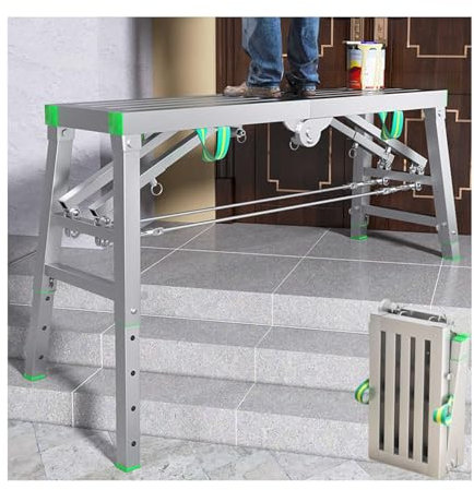 Piattaforma di lavoro pieghevole in acciaio al carbonio resistente con altezza regolabile multiuso per ponteggi a torre sgabello per la pulizia del soffitto, pittura e lavaggio auto, piedini