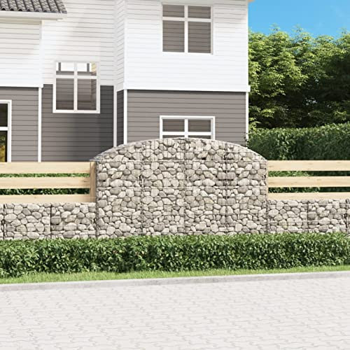 Buzaza Gabione mit Hochbogen 200x50x120/140 cm Verzinktes Eisen Gabionengitter Gabionen SäUle GabionenköRbe Gabionen Zaun
