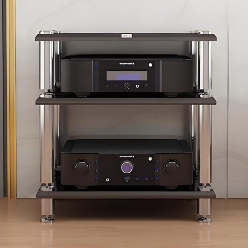 YQMHEZ Bodenstehendes Audio Rack HiFi Regal, AV-Phonoschrank, CD-Home-Record Player Stand, Medienständer, Multifunktions-Offenes-Aufbewahrungsregal, perfekt for Ecken und kleine Räume(Nero,23.6x18.8