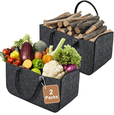 Kuro sagol Filztasche Groß Set aus 2 langlebigen Filzkorb Filztaschen ideal für Holzkorb Kaminholzkorb Einkaufstasche vielseitig, 30L Vol. (Schwarz)