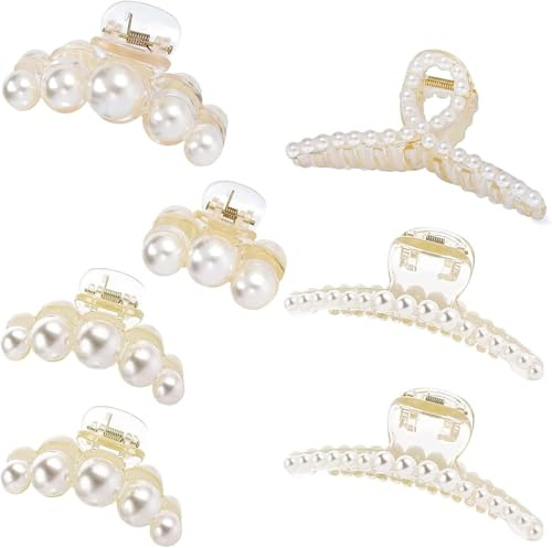 7 Stück Perlen Haarklammern, BetterJonny Kunststoff Haarspangen Damen Rutschfeste Haarklammern Haarklauenclip Haarspange Krallenclip für Frauen Mädchen Damen Hochzeit Party