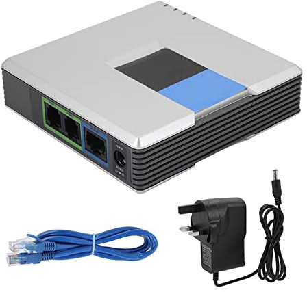 VoIP Adapter, with 2 Voice over IP Ports SIP V2 Protocol Support Includes Cable for Broadband Network Routers Ordinary Telephone Sets (UK Plug)