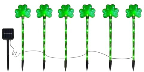 per il giorno di San Patrizio, a forma di trifoglio ad energia solare, decorazioni per il giorno di San Patrizio, illuminazione artistica irlandese per prato, giardino, cortile