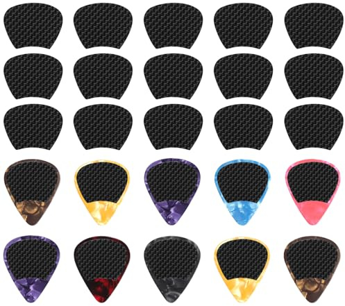 60 Stück Anti-Rutsch-Plektrengriffe, 0.3mm/0.012in Thin Gitarren-Picks mit Griffhalter - 10 Picks mit Befestigungshilfe