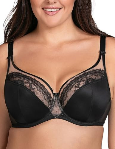 Vivisence Reggiseno Classico Morbido con Pizzo Floreale Ferretti Modellanti E Dettagli Eleganti in Oro Rosa Comfort E Femminilità Ogni Giorno, Nero,3G