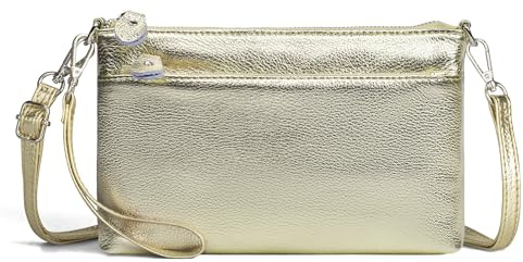 befen Echtleder Handtasche Klein Damen Clutch RFID-Blockierung Umhängetasche Leder Crossbody Bag Damen mit Handgelenkband & Verstellbar Schultergurt, Gold