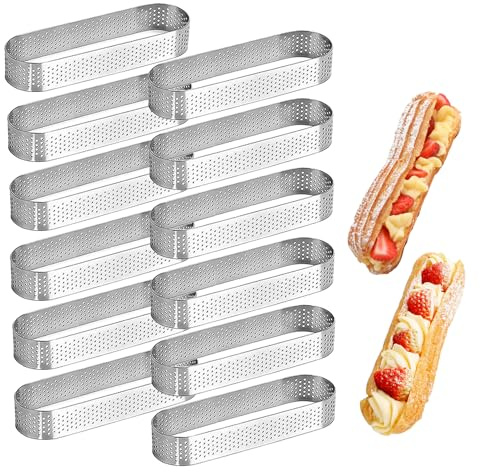 Uncle Jack 12 Pcs Stainless Steel Tart Rings, 5inch Perforated Tart Rings for Baking, Perfect for Small Fruit Crust, French Dessert, Cake (Oval)