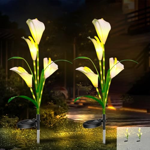 JIMACRO 2 Pcs Luz Solar Exterior Jardin,32 LED Luces de Flores Led, Impermeable Decoracion Jardin Exterior Para/Caminos/Terraza/Patio/Césped (Blanco)