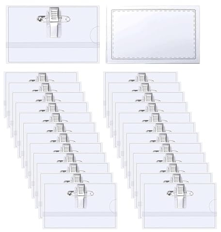 Lot de 50 badges nominatifs pour vêtements, 90 X 56mm en PVC, avec épingle à nourrice et clip, souples et durables, avec clip et épingle pour l'école, les entreprises, les conférences, les