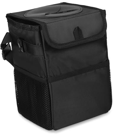 Alipis bote de basura del coche bolsa de basura de embalaje automático bolsa de basura portátil multifuncional para coche Tela Oxford impermeable de nailon de imitación 420D. Negro