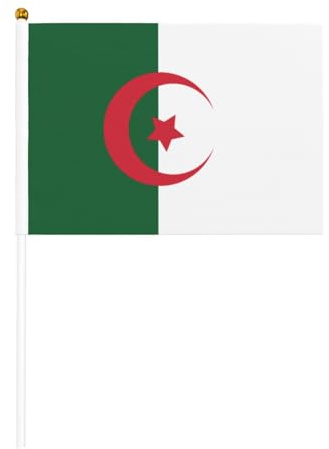 Lot de 6 et 12 mini drapeaux de l'Algérie sur bâtons - Durable - 14 x 21 cm - Pour cour, jardin et décoration extérieure